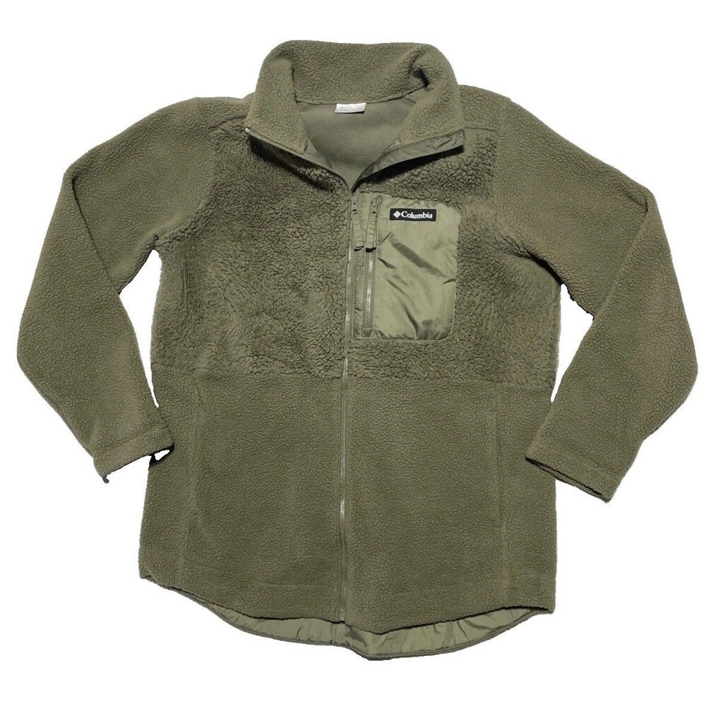 Columbia Womens Large Green Sherpa Fleece Full Zip Jacket AP2932 Chest Pocket